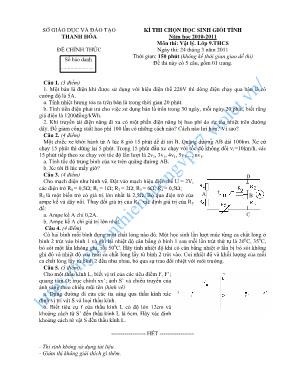 Đề thi chọn học sinh giỏi tỉnh môn Vật lý Lớp 9 - Năm học 2010-2011 - Sở giáo dục và đào tạo Thanh Hóa (Có đáp án)
